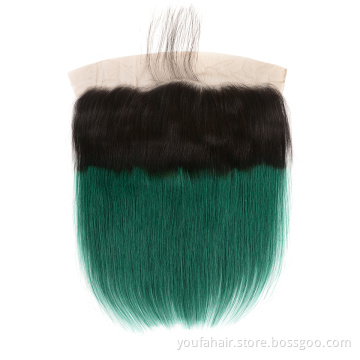 Wholesale 130% Density Ombre 1b Green Swiss Lace Frontal Human Straight Hair Brazilian Virgin Hair Lace Front for Black Women